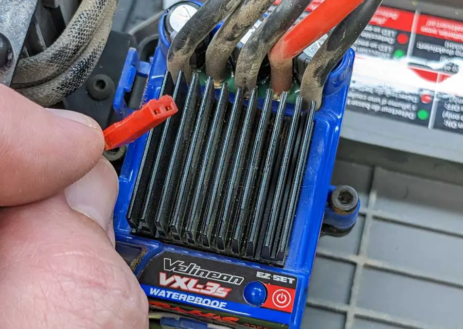 First, remove the power lead from the VXL-3s ESC on your Rustler VXL
